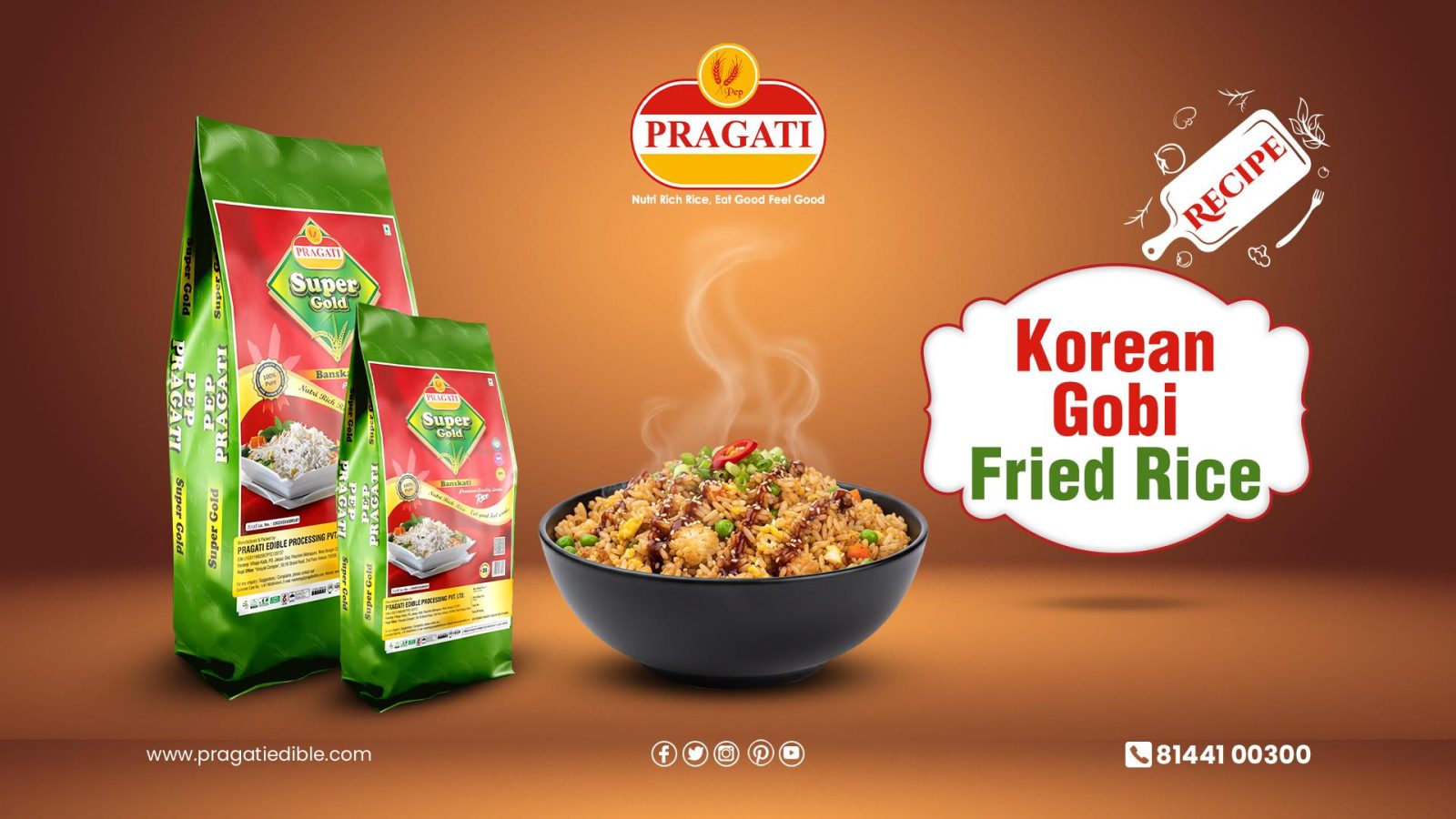 Korean-Gobi Fried Rice A Global Twist Made Perfect with Pragati Super Gold Banskati Rice.